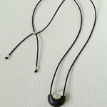 Ebony Wood Clear Crystal Adjustable Leather Cord Long Pendant Necklace - floysun