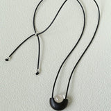 Ebony Wood Clear Crystal Adjustable Leather Cord Long Pendant Necklace - floysun