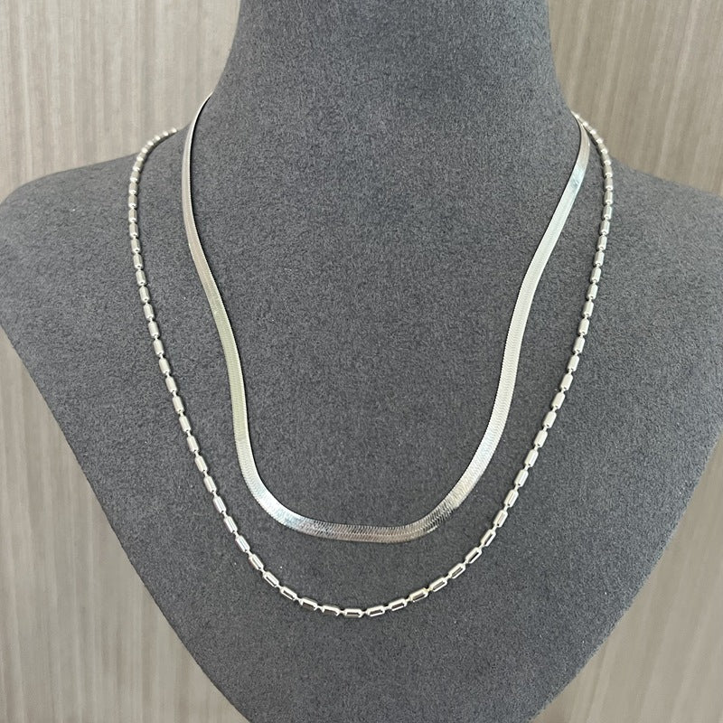 Effortless Layers 925 Silver Double Chain Necklace - floysun