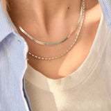 Effortless Layers 925 Silver Double Chain Necklace - floysun