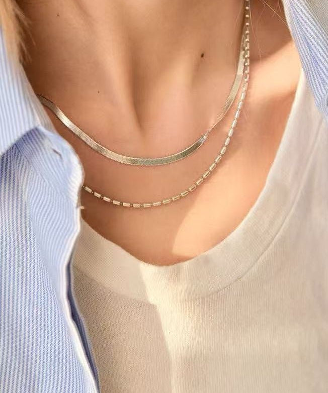 Effortless Layers 925 Silver Double Chain Necklace - floysun