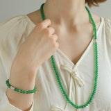 Elastic Necklace with Zirconia and Green Agate Beads - floysun