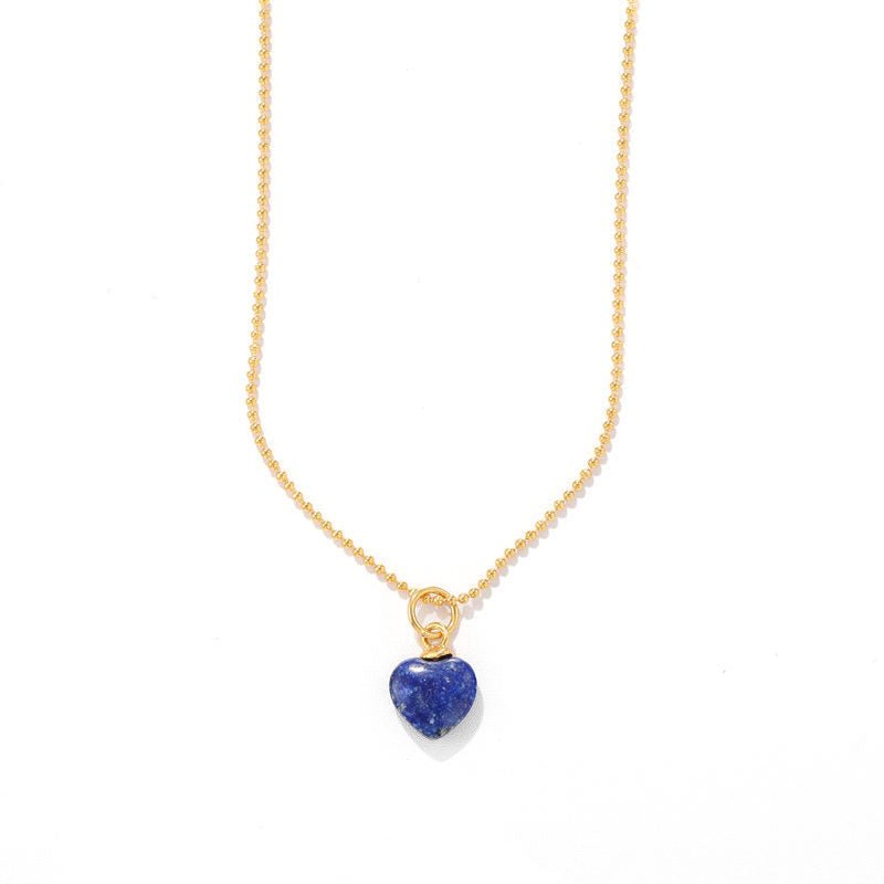 Elegant French Lapis Lazuli Heart Ball Chain Necklace - floysun