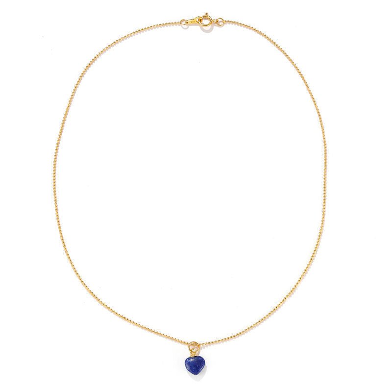 Elegant French Lapis Lazuli Heart Ball Chain Necklace - floysun