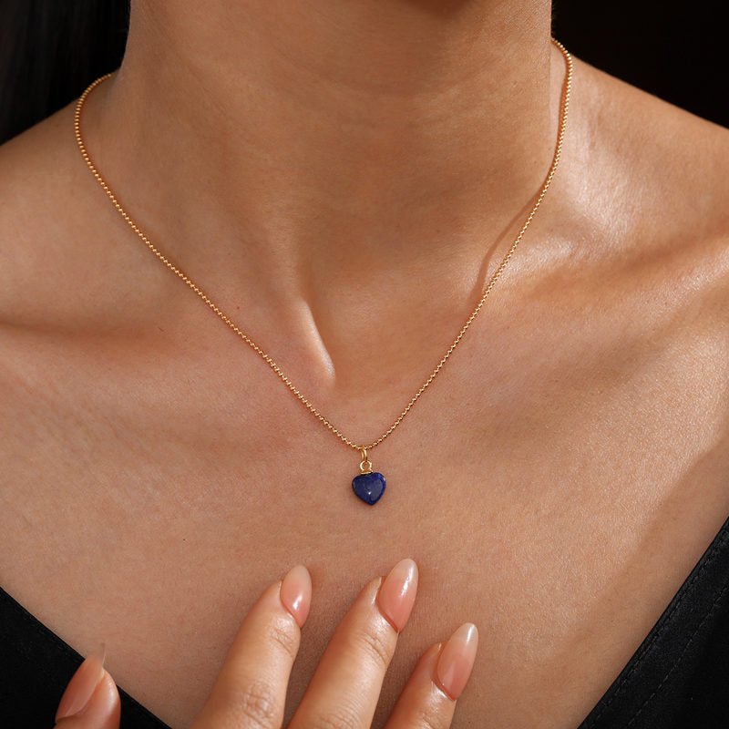 Elegant French Lapis Lazuli Heart Ball Chain Necklace - floysun
