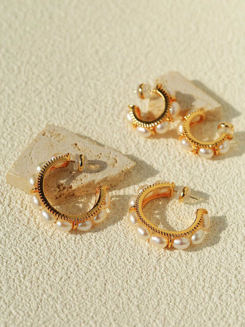 Elegant French Pearl C - Shaped Hoop Earrings - floysun