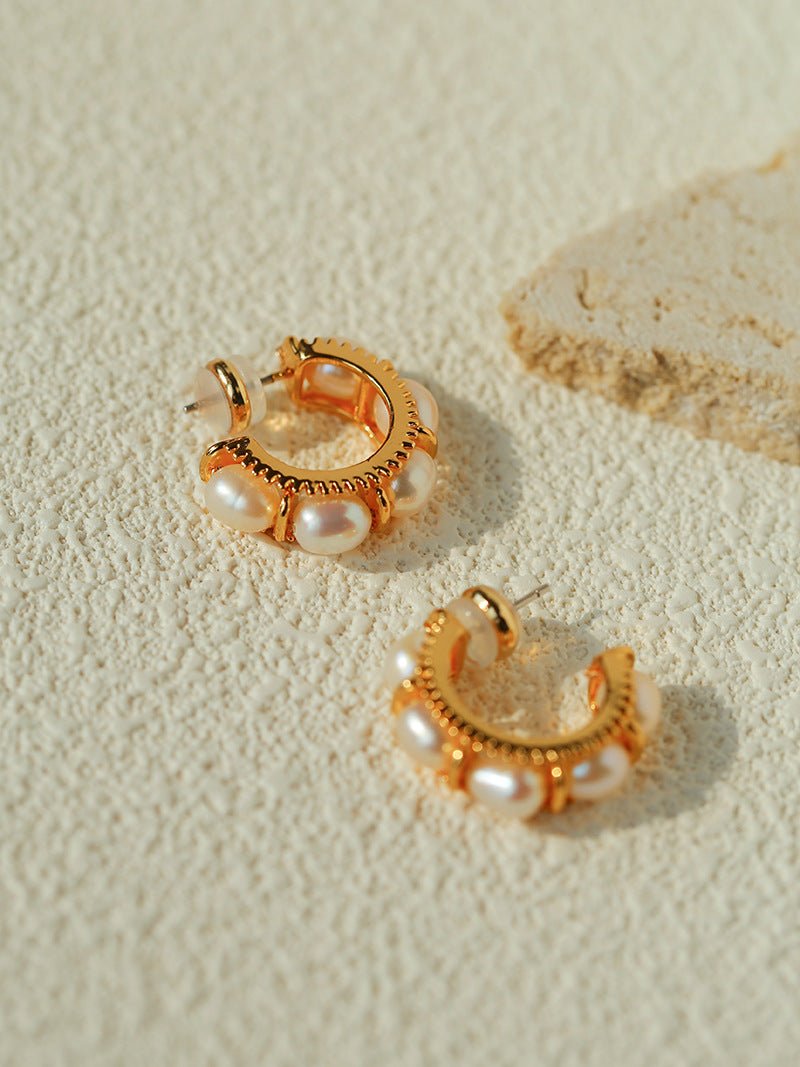 Elegant French Pearl C - Shaped Hoop Earrings - floysun