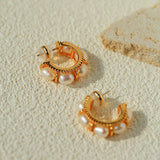 Elegant French Pearl C - Shaped Hoop Earrings - floysun