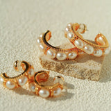 Elegant French Pearl C - Shaped Hoop Earrings - floysun