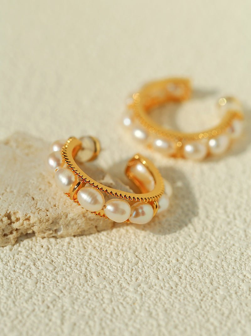 Elegant French Pearl C - Shaped Hoop Earrings - floysun