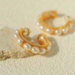 Elegant French Pearl C - Shaped Hoop Earrings - floysun