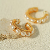 Elegant French Pearl C - Shaped Hoop Earrings - floysun