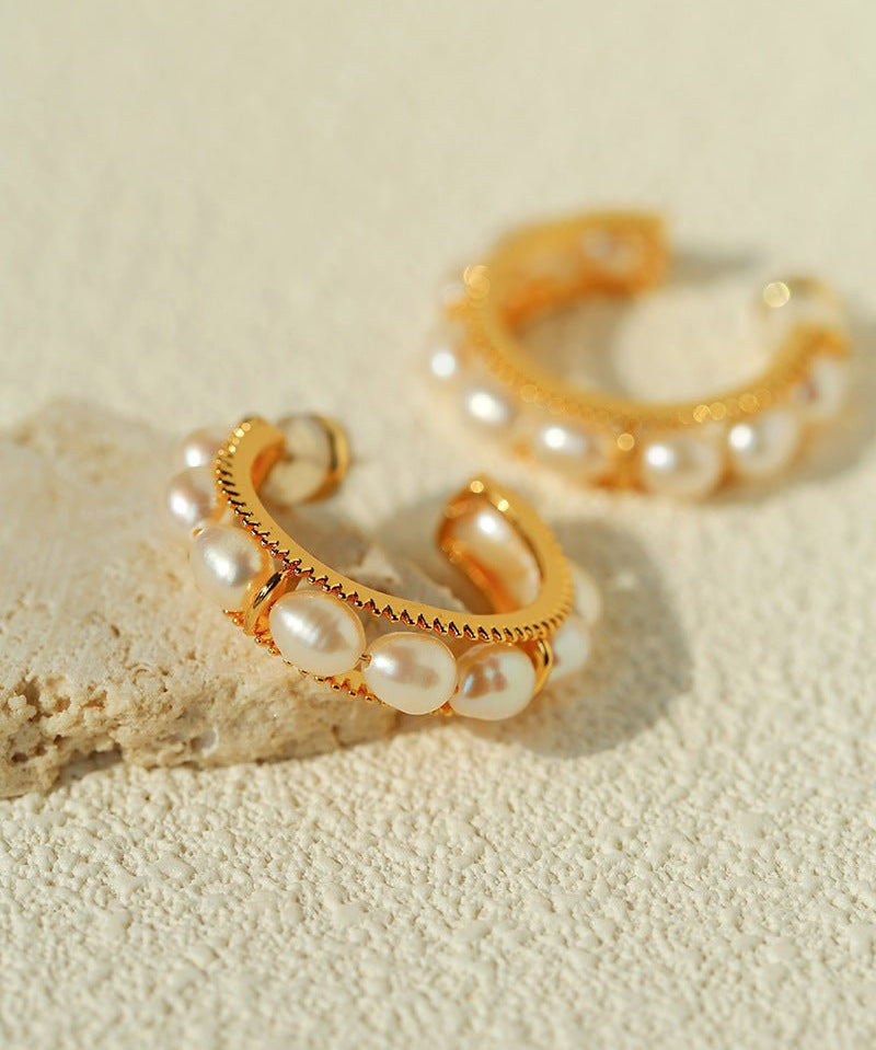 Elegant French Pearl C - Shaped Hoop Earrings - floysun