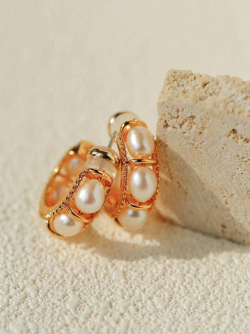 Elegant French Pearl C - Shaped Hoop Earrings - floysun