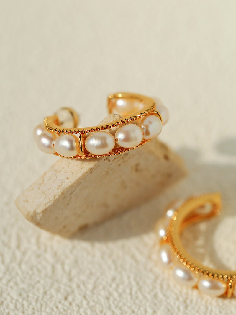 Elegant French Pearl C - Shaped Hoop Earrings - floysun