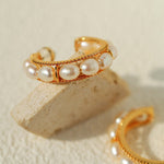 Elegant French Pearl C - Shaped Hoop Earrings - floysun