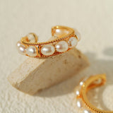 Elegant French Pearl C - Shaped Hoop Earrings - floysun