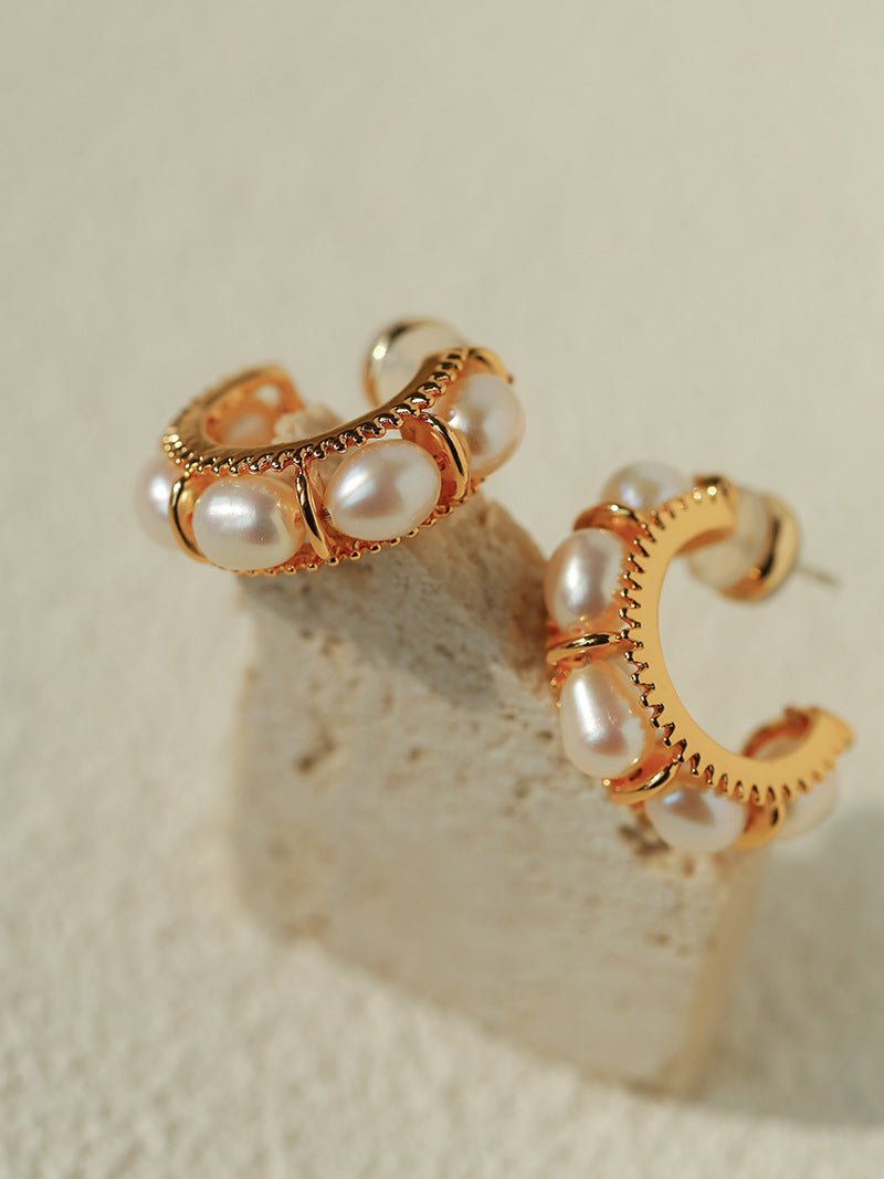 Elegant French Pearl C - Shaped Hoop Earrings - floysun