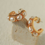 Elegant French Pearl C - Shaped Hoop Earrings - floysun