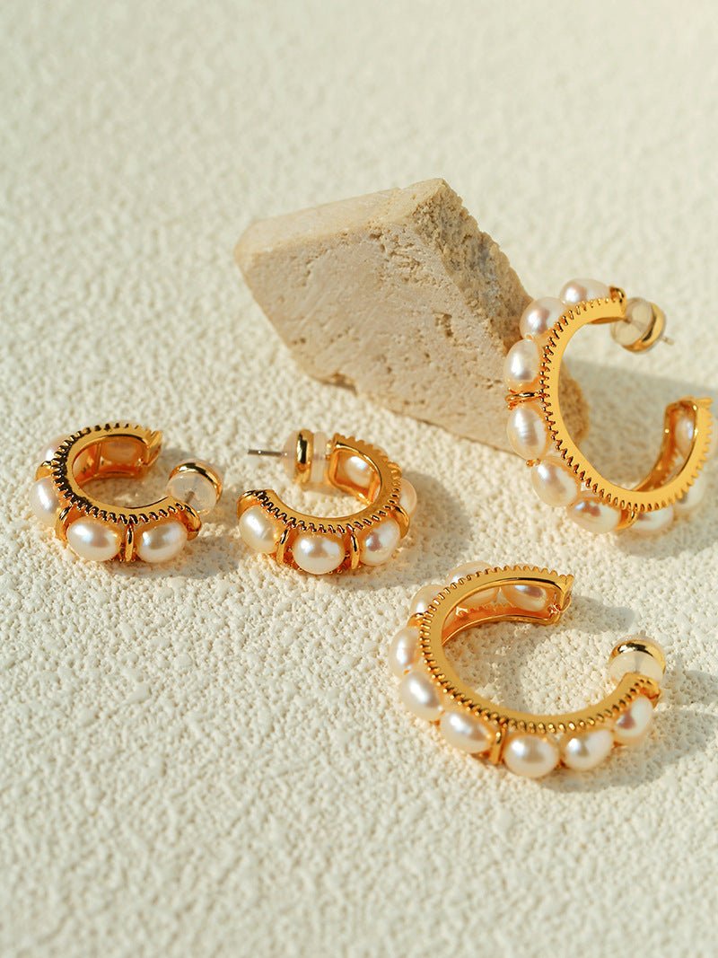 Elegant French Pearl C - Shaped Hoop Earrings - floysun