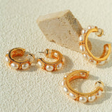 Elegant French Pearl C - Shaped Hoop Earrings - floysun