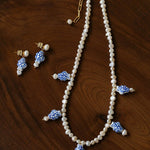 Elegant Hand-Painted Blue and White Ceramic Fish Freshwater Pearl Drop Earrings - floysun