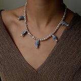 Elegant Hand-Painted Blue and White Ceramic Fish Freshwater Pearl Necklace - floysun