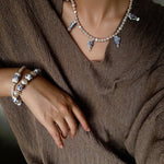 Elegant Hand-Painted Blue and White Ceramic Fish Freshwater Pearl Necklace - floysun