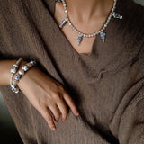 Elegant Hand-Painted Blue and White Ceramic Fish Freshwater Pearl Necklace - floysun