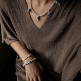 Elegant Hand-Painted Blue and White Ceramic Fish Freshwater Pearl Necklace - floysun