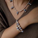 Elegant Hand-Painted Blue and White Ceramic Fish Freshwater Pearl Necklace - floysun