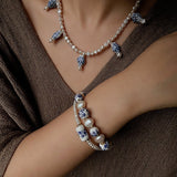 Elegant Hand-Painted Blue and White Ceramic Fish Freshwater Pearl Necklace - floysun