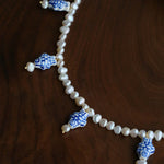 Elegant Hand-Painted Blue and White Ceramic Fish Freshwater Pearl Necklace - floysun