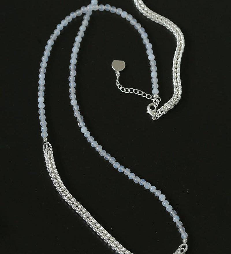 Elegant Long Chunky Chain Splicing Pearl Onyx Necklace - floysun