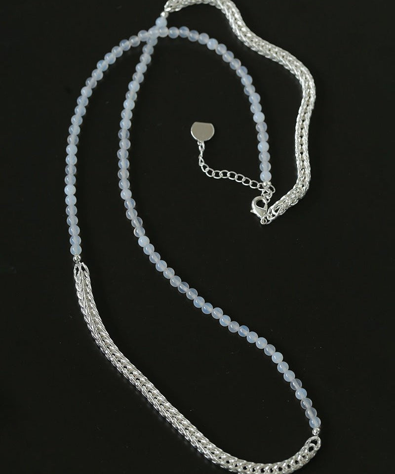 Elegant Long Chunky Chain Splicing Pearl Onyx Necklace - floysun
