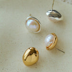 Elegant Minimalist Oval Freshwater Pearl Stud Earrings - floysun