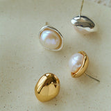Elegant Minimalist Oval Freshwater Pearl Stud Earrings - floysun