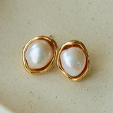 Elegant Minimalist Oval Freshwater Pearl Stud Earrings - floysun