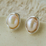 Elegant Minimalist Oval Freshwater Pearl Stud Earrings - floysun