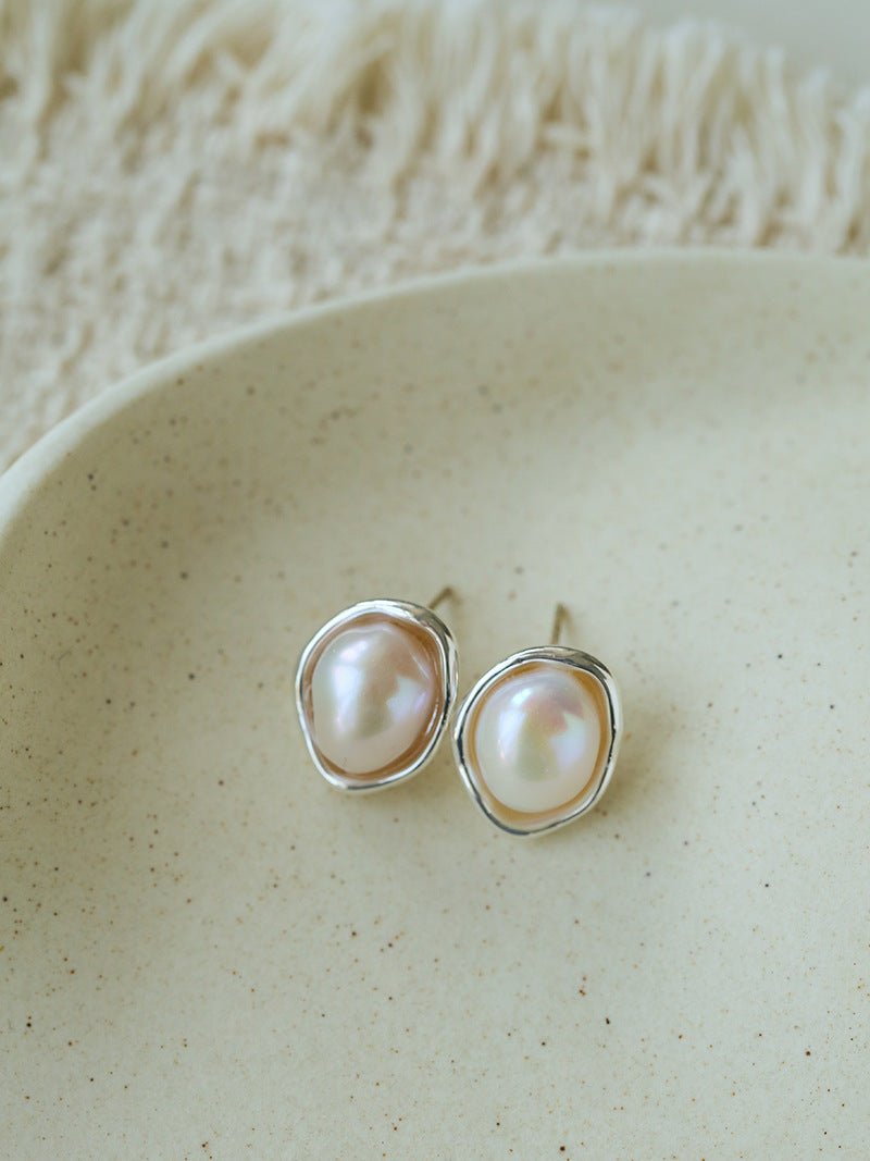 Elegant Minimalist Oval Freshwater Pearl Stud Earrings - floysun