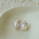 Elegant Minimalist Oval Freshwater Pearl Stud Earrings - floysun