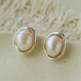 Elegant Minimalist Oval Freshwater Pearl Stud Earrings - floysun