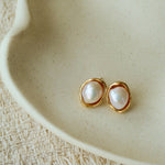 Elegant Minimalist Oval Freshwater Pearl Stud Earrings - floysun