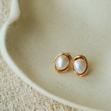 Elegant Minimalist Oval Freshwater Pearl Stud Earrings - floysun