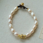 Elegant Natural Pearl Bracelet with Gold & Diamond Accents - floysun