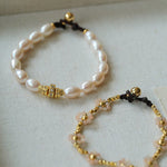 Elegant Natural Pearl Bracelet with Gold & Diamond Accents - floysun