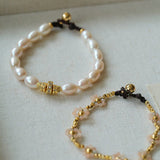 Elegant Natural Pearl Bracelet with Gold & Diamond Accents - floysun