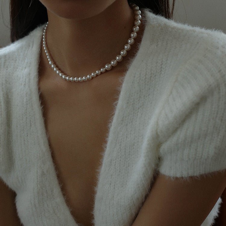 Elegant Swarovski Pearl Gradient Collarbone Necklace - floysun