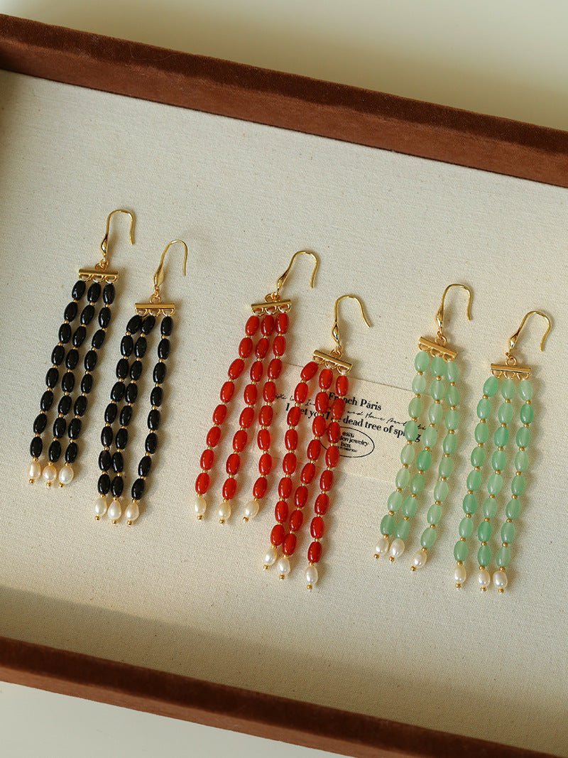 Elegant Tassel Agate Beaded Earrings - floysun