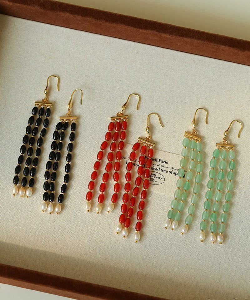 Elegant Tassel Agate Beaded Earrings - floysun